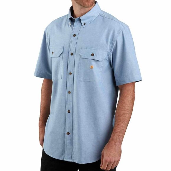 Carhartt Men's Blue Midweight Chambray Short Sleeve Button Down Shirt‎ - Size XL - Picture 1 of 5